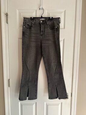 Dear John Black Grey Washed Flare Jeans with Front Slits